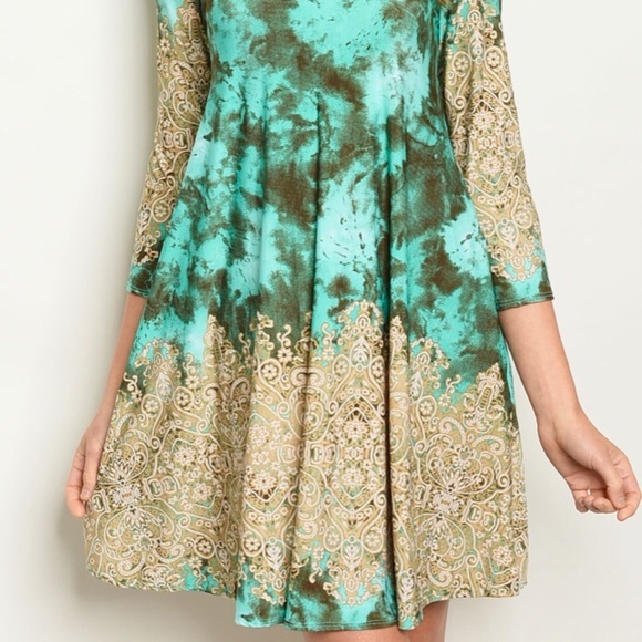 TURQUOISE AND TAN 3/4 LENGTH SLEEVES SLIP-TUNIC TANK NEW‎ - Picture 5 of 7